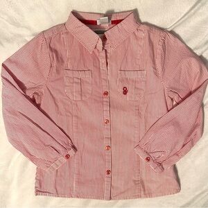 Okaidi Obaibi France Striped Cotton Button Down Shirt Girls 5 Red White Blouse